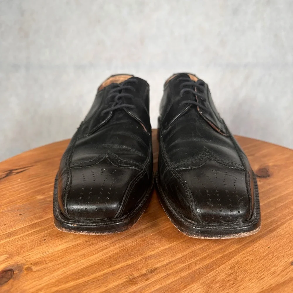 Joseph Abboud Oxford Shoes Mens 9.5 Black Good Wingtip Brogue Square Toe Leather